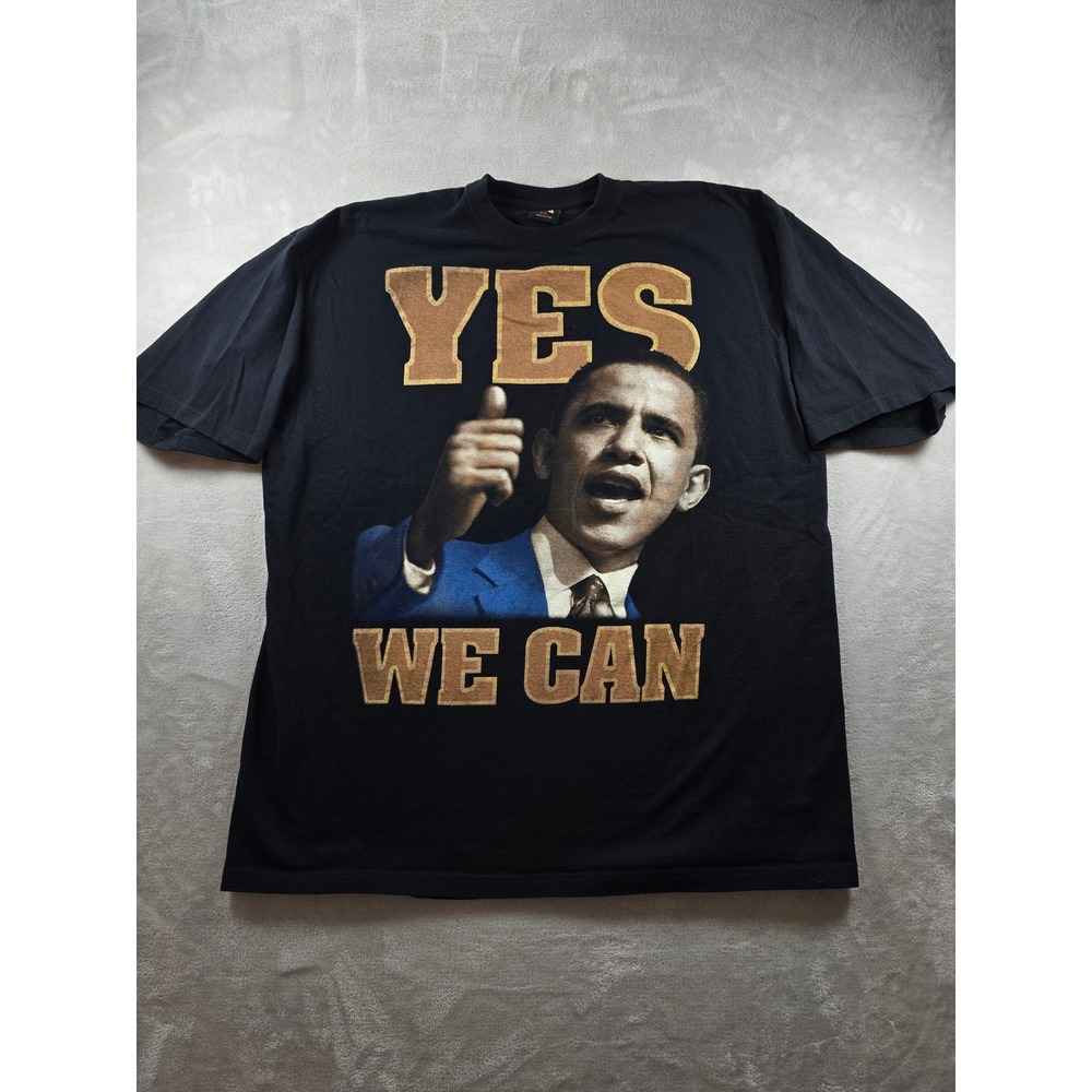 Obama Yes We Can T-Shirt Mens 4XL Big & Tall Black Graphic Tee Political